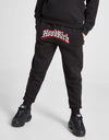 Person wearing a black 'Hood Rich' hoodie and pants with a red logo on a white background
