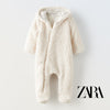 ZR Faux Shearling Offwhite Overall Romper Snowsuit #12853