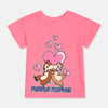 Child wearing a pink t-shirt with cartoon characters and 'Friends Forever' text on a white background