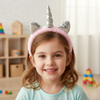 Unicorn Pink Silver Horn Fluffy Hair Band 4767